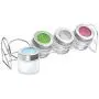 PLANET 007 Treo Delfy Lagerglasbehälter Set mit Farbdeckeln und Edelstahl-Standdose Glasbehälter Set Glasgläser für Süßigkeiten Schokolade Mandeln Vieles mehr 100 ml pro Stück Set von 4