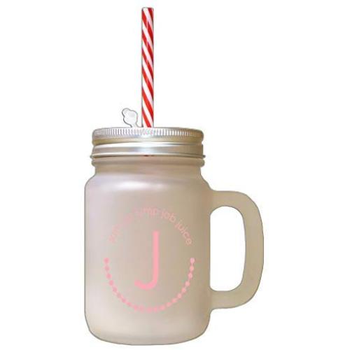 Soft Pink Alphabet J, Jam Jar Jump Job Juice Frosted Glass Mason Jar With Straw