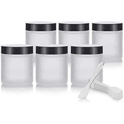 Frosted Clear Glass Straight Sided Jar - 4 oz (6 Pack) + Spatulas