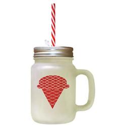 Red Multicolor Cone Ice Image Frosted Glass Mason Jar With Straw