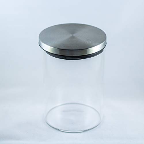 DR Goodies, Glasbehälter mit Edelstahldeckel, luftdichter Deckel mit Gummidichtung, Behälter für Küche oder Vorratsschränke, hält Lebensmittel frisch und trocken, ideal für Kekse, Schokolade oder Snacks.