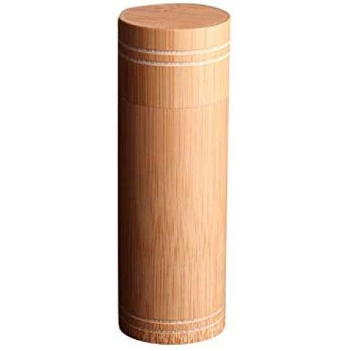 Natural Bamboo Salt and Spice Box with Swivel Lid, Portable Travel Tea Canisters Cover, Round Shape Sealed Tea Box Tube Jar Kitchen Storage Accessories