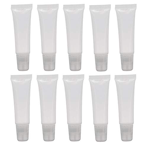 10Pcs Empty Clear Plastic Tubes - Mini Empty Refillable Soft Squeezable Cosmetic Containers Tubes Jars For Storing DIY Lip Balm Lip Gloss Sample With Inner Plug size 10ML