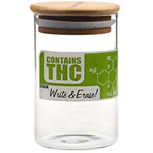 THC Air Tight Moisture Proof Pop Top Glass Jar with Bamboo lid, Smell Proof Storage glass Container