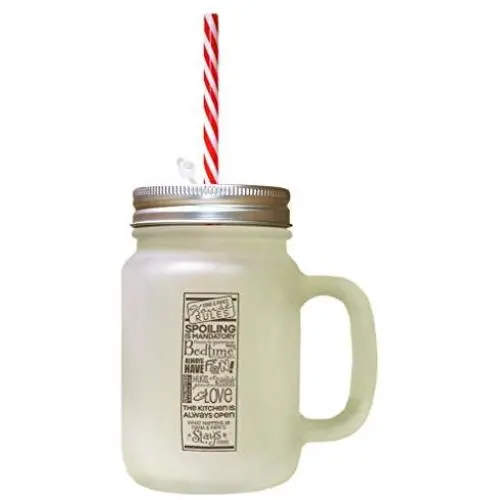 Brown NanPapaS House Rules Spoiling Mandatory Frosted Glass Mason Jar With Straw Brown NanPapaS House Rules Spoiling Mandatory Frosted Glass Mason Jar With Straw