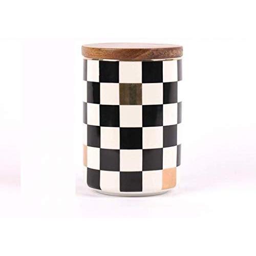 Geometric Food Storage Jar, Ceramic Kitchen Canisters with Airtight Seal Bamboo Lid, Food Storage Canister for Tea, Coffee Bean, Spice, Sugar, Flour (100x150mm)