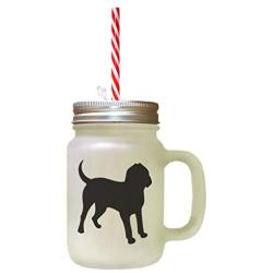 Black Bloodhound Silhouette Frosted Glass Mason Jar With Straw