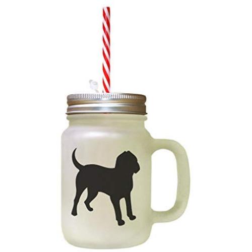 Black Bloodhound Silhouette Frosted Glass Mason Jar With Straw