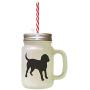Black Bloodhound Silhouette Frosted Glass Mason Jar With Straw