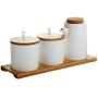 LQQGXLCondiment bottle, jar condiment storage box Spice jar white, ceramic sugar jar with lid, condiment jar, seasoning box set with lid spoon and tray