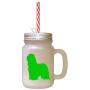 Green Bearded Collie Silhouette Frosted Glass Mason Jar With Straw