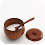 Japanese Natural Wood Spice Jar Style Cans Seasoning Salt Storage Container With Lid Sugar Bowl Salt Spoon Kitchen Tools Gadgets,Black