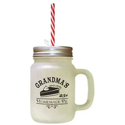Black GrandmaS Homeamade Pe 25 Cents Frosted Glass Mason Jar With Straw Black GrandmaS Homeamade Pe 25 Cents Frosted Glass Mason Jar With Straw