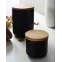 Pure Color Ceramic Sugar Bowl with Wooden Lid Sugar Dispenser Salt Pepper Storage Jar Pot Sugar Container Seasoning Pot Box Condiment Spice Racks Holder for Home Kitchen, Black