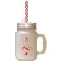 Red Christmas Tree Style 3 Frosted Glass Mason Jar With Straw Red Christmas Tree Style 3 Frosted Glass Mason Jar With Straw