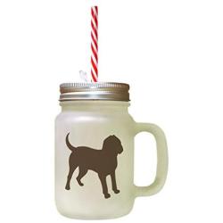 Brown Bloodhound Silhouette Frosted Glass Mason Jar With Straw
