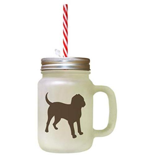 Brown Bloodhound Silhouette Frosted Glass Mason Jar With Straw