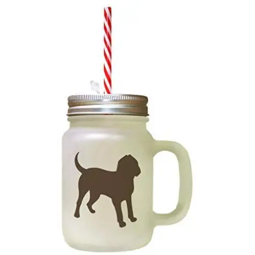 Brown Bloodhound Silhouette Frosted Glass Mason Jar With Straw Brown Bloodhound Silhouette Frosted Glass Mason Jar With Straw