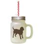 Brown Bloodhound Silhouette Frosted Glass Mason Jar With Straw