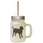 Brown Bloodhound Silhouette Frosted Glass Mason Jar With Straw Brown Bloodhound Silhouette Frosted Glass Mason Jar With Straw