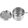 Tragbarer Gewürzbehälter mit Deckel und Löffel für die Lagerung von Zucker, Salz und Gewürzen.