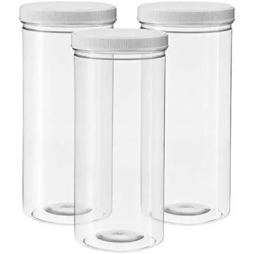 80 Unze Hohe Klare Plastikbehälter mit Schraubverschlüssen & Etiketten – Pack von 3 Großen 2,5 Liter (10 Tassen) Behältern – BPA-frei, luftdicht, undurchlässig, lebensmittelechte Auffahrlichhaltungen