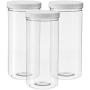 80 Ounce Tall Clear Empty Plastic Jars with Screw-on Lids & Labels - Pack of 3 Large 2.5 quart 10 cup capacity Containers - BPA Free Airtight Leak Proof Canisters - Food Grade Refillable Holder -