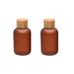 2 PCS 120ML 4OZ Brown Reusable PET Bottle with Eco-Friendly Bamboo Screw Cap Cosmetic Jar Dispense Container Portable Sample Storage with Orifice Reducer for Makeup Water Vial