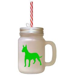 Green Mexican Hairless Dog Silhouette Frosted Glass Mason Jar With Straw