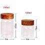 1PCS 120ml/4oz Empty Refill Portable Clear Glass Storage Jar with Sealed Wooden Lid Home Kitchen Packing Storage Holder Food Storage Jar for Serving Candy Snack Honey and More