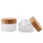 2 Pack 50ml/1.7oz Frosted Glass Cosmetic Cream Jar Bottle Refillable Glass Face Cream Pot Cosmetics Container With Bamboo lids and Inner Liners For Travel DIY Sample Eyeshadow Essential Oils