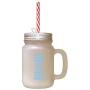 Light Blue Christmas SantaS Reinders Names Frosted Glass Mason Jar With Straw