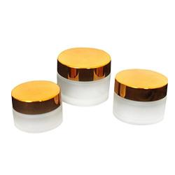 3Pcs Empty Upscale Refillable Cosmetic Cream Container Frosted Glass Bottle with Golden Lid and Inner Pad for Eye Shadow Nail Art Storage Jar (20 ML/0.7oz)