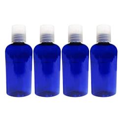 2oz Empty Plastic Bottles with Disc Top Flip Cap Dispenser - Cosmo Oval BPA-Free Containers For Shampoo, Lotions, Liquid Body Soap, Creams - Cobalt Blue (4 pack)