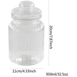 Clear Glass Candy Jar with Lid - Cookie Container Large Tea Storage Canisters Food Storage Container (950 ML/32.5 OZ)