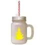 Yellow Christmas Tree #4 Frosted Glass Mason Jar With Straw Yellow Christmas Tree #4 Frosted Glass Mason Jar With Straw