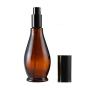 1PC 100ml/3.41oz Brown Glass Gourd Shaped Refillable Empty Pump Press Bottles Packing Storage Containers Jar Pot Vial with Black Cap For Cream Lotion Cosmetic