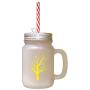 Yellow Tree #4 Frosted Glass Mason Jar With Straw