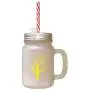 Yellow Tree #4 Frosted Glass Mason Jar With Straw Yellow Tree #4 Frosted Glass Mason Jar With Straw