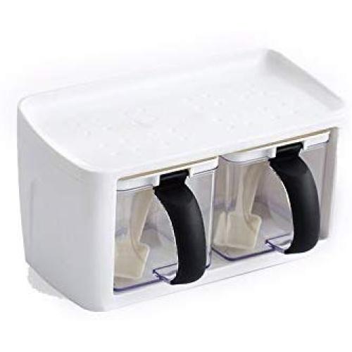 Plastic Spice Rack Stacked Storage Seasoning Boxes Spice Jars With Handle Spoon Kitchen Storage Container for Herb Condiment,B