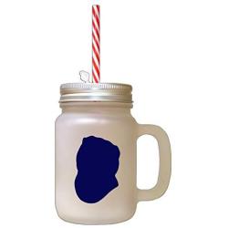 Navy Scotish Fold Cat Head Silhouette Frosted Glass Mason Jar With Straw