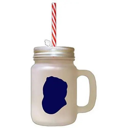 Navy Scotish Fold Cat Head Silhouette Frosted Glass Mason Jar With Straw Navy Scotish Fold Cat Head Silhouette Frosted Glass Mason Jar With Straw