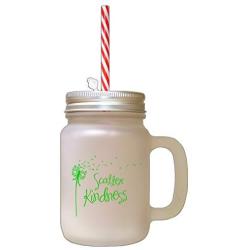 Green Scatter Kindness #2 Frosted Glass Mason Jar With Straw