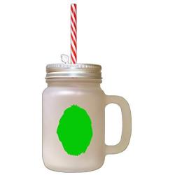 Green Puli Silhouette Frosted Glass Mason Jar With Straw