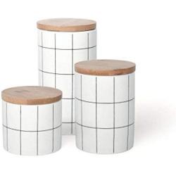 TNKML Ceramic Spice Jar Storage Jar With Bamboo Cover Spice Pot Seasoning Container Sugar Can Salter Grid Spice Jar Kitchenware -B