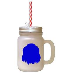Royal Blue Welsh Springer Spaniel Silhouette Frosted Glass Mason Jar With Straw