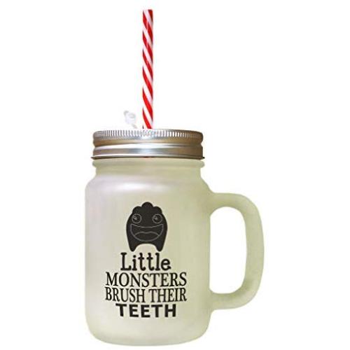 Black Little Monsters Brush Their Teeth Frosted Glass Mason Jar With Straw