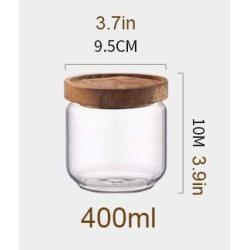 Glass Storage Jars with Sealed Bamboo Lids, Glass Storage Jars Kitchen Canisters for Serving Tea, Coffee, Spice, Candy, Cookie,400ml