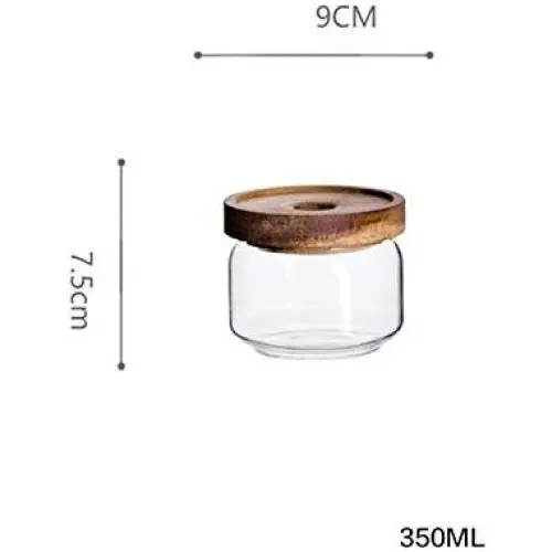Transparente Glas-Aufbewahrungsglas mit Holzdeckel, versiegelte Jar für Küche, Lebensmittel, Multigranulat, Kaffee, Tee, Aufbewahrungstank, 350 ml
