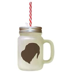 Brown Braque Du Bourbonnais Silhouette Frosted Glass Mason Jar With Straw